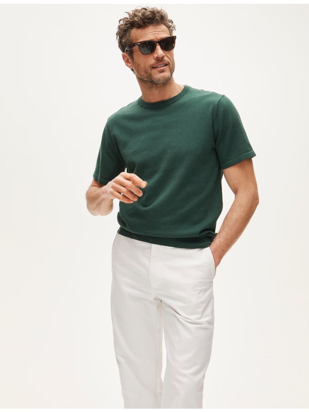 J. Crew Short-sleeve crewneck sweater in Pima cotton - Cool Palm